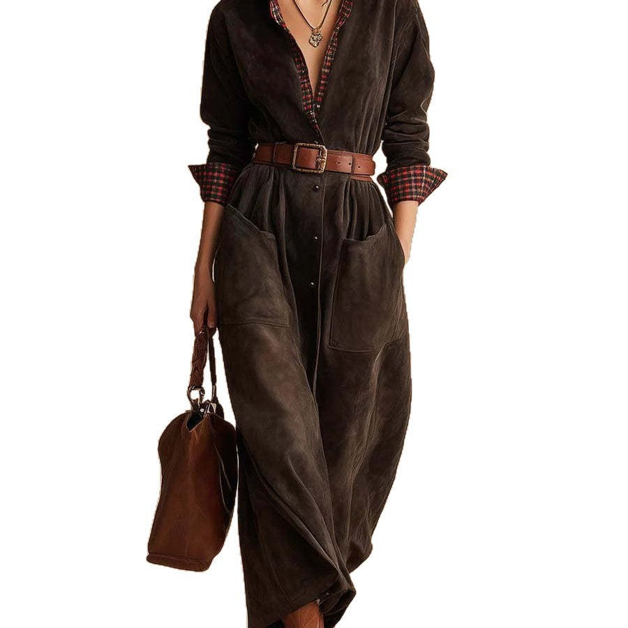 Womens Classic Retro Plaid Workwear Jumpsuit Dress