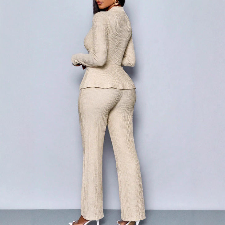 Womens Versatile, Waist-Cinching, Slimming Solid-Color Long-Sleeve Set