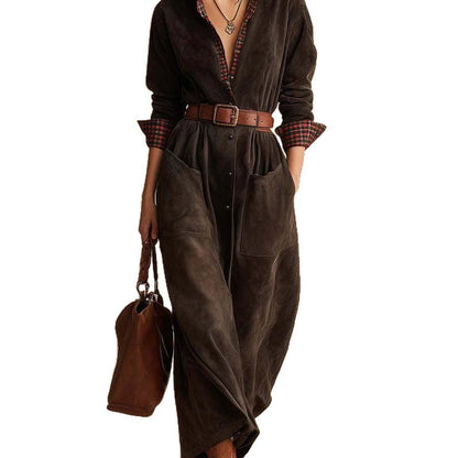 Womens Classic Retro Plaid Workwear Jumpsuit Dress