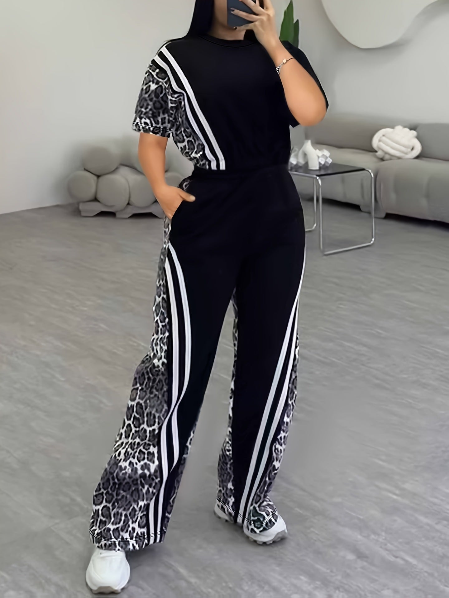 Womens Casual & Comfortable Straight-Leg Pants Two-Piece Set European And American Style