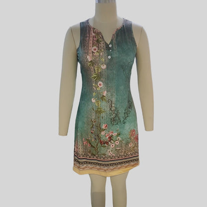 Women's A-Line Midi Tank Dress - Sleeveless Floral Summer Beach Dress