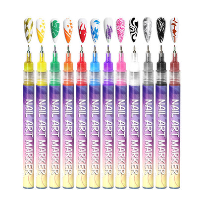 Nail Art Graffiti Pen 12 Colours Acrylic Paint