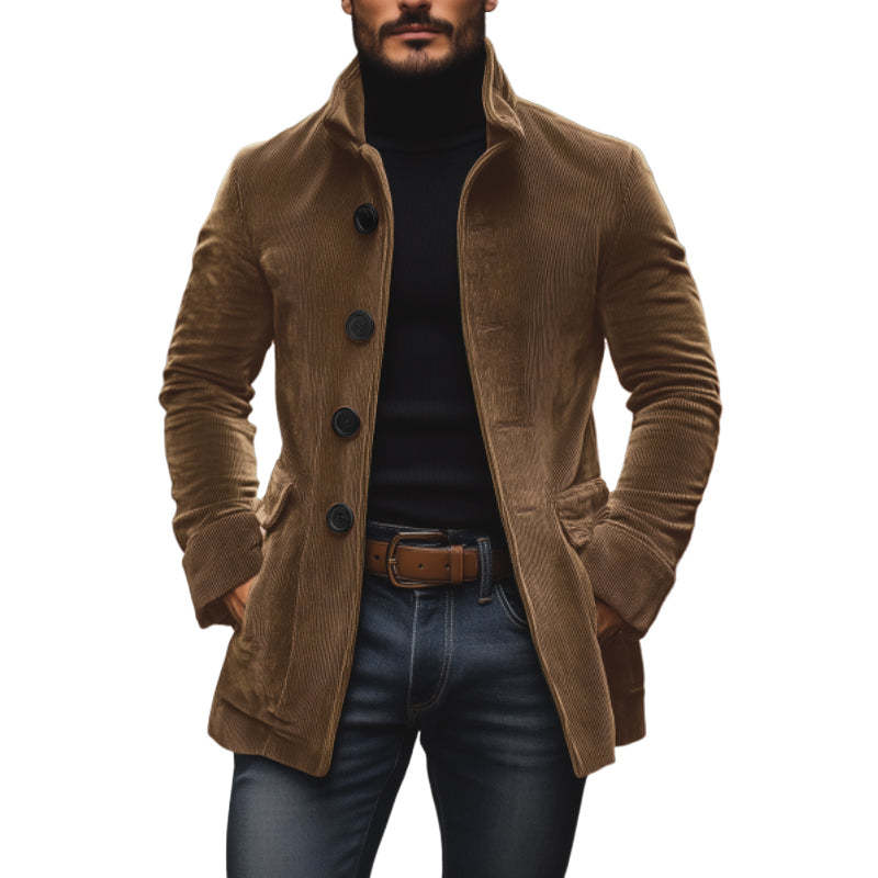 Men's Jacket Winter Stand Collar Button-up Coat