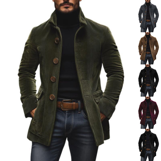 Men's Jacket Winter Stand Collar Button-up Coat