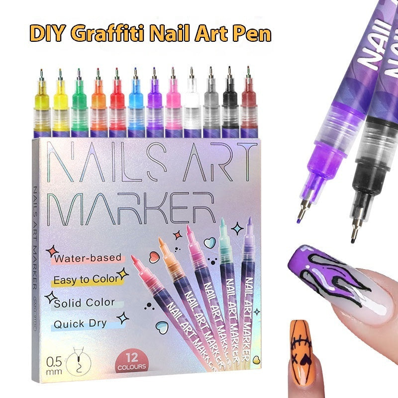 Nail Art Graffiti Pen 12 Colours Acrylic Paint